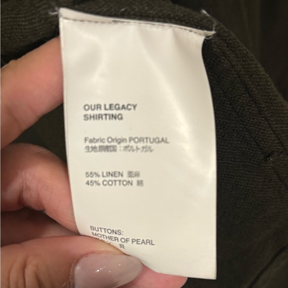 Our Legacy Dark Green Linen-Cotton Shirt - Picture 1 of 3